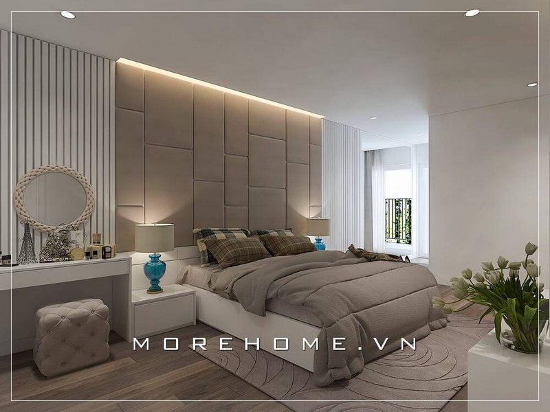 Trang trí nội thất phòng ngủ vợ chồng trẻ, phòng vợ chồng mới cưới lãng mạn, sang trọng hơn với chiếc giường ngủ hiện đại màu trắng tinh tế, thanh nhã